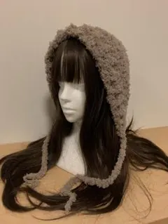 アクセサリー付き　バラクラバ ボンネット ニット帽子 y2kファー　グランジ