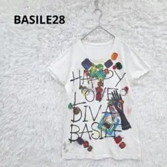 BASILE28 グラフィックロゴT　ビジュー　ホワイト　L 半袖　日本製のサムネイル