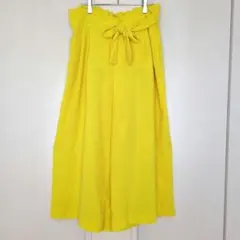 ZARA Trafaluc ウエストリボン付 ワイドパンツXL イエローゆったり