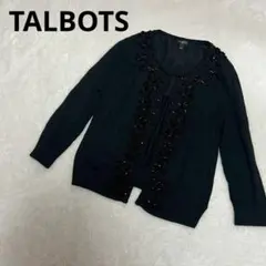 TALBOTS タルボット ノーカラーカーディガン ビーズ装飾 黒 M648のサムネイル