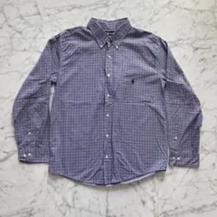 【美品】ポロ ラルフローレン 長袖シャツ チェック柄 パープル 刺繍ロゴ Ｍ