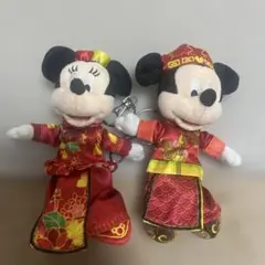 ミッキー・ミニー 赤いチャイナドレス ぬいぐるみ　香港ディズニー