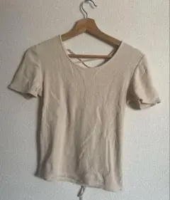 【COCODEAL】ベージュ 半袖 Tシャツ レースアップ