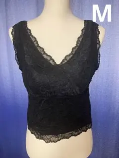 GU レース Vネック タンクトップ ブラック