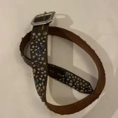 スタッズ、ストーン付きブラウンカジュアルベルト