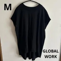 グローバルワーク　リラックス美人　フレンチスリーブ　Tシャツ ブラック　綿100のサムネイル