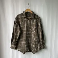 ems.エムズエキサイト ブラウン チェック柄 ボリューム袖 シャツ M