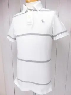 【値下げ】アバクロンビー＆フィッチ　半袖ポロシャツ　白　グレー　ボーダー　M相当
