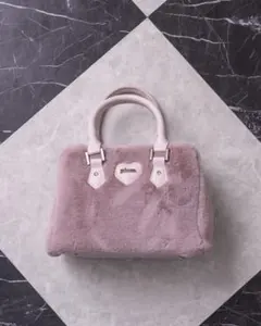 ビジューチェーン付きpiumハートファーバッグ ピンク