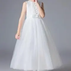 7yロング ドレス フォーマル 女の子 ノースリーブ レース 清楚 純白