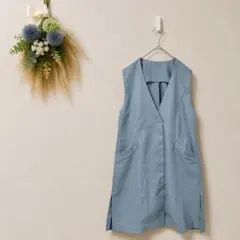 ハルメク ロングジレ ベスト ノースリーブ ブルー S 美品 オフィスカジュアルのサムネイル