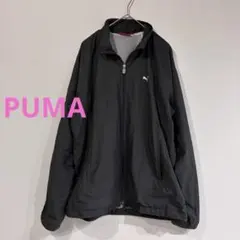 PUMA ジャージ ナイロンジャケット L 黒 ラメライン ピンク サイドロゴ
