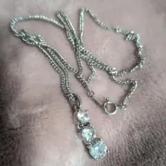 シルバー　キュービックジルコニア　ネックレス　Sv925　昭和レトロ