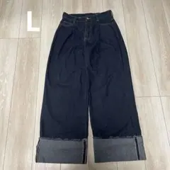 forksy. ワイドストレートターンバックデニムパンツ/Lサイズ