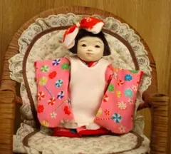 市松人形さんのお帽子 古縮緬 正絹羽二重 絹リボン 12号42cm