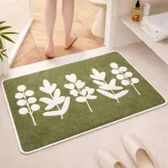 リーフ柄 バスマット 40×60 北欧 ボタニカル 滑り止め 緑 ボタニカル 白のサムネイル