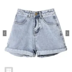 GRL ロールアップヘムハイウエストデニムショートパンツ[at703]