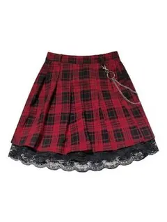 ノエミー　赤チェック プリーツスカート 裾レース チェーン付き M ​ ​