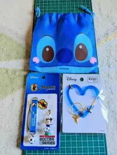 ディズニーカラビナ ミッキーのサッカー日本代表ストラップ 巾着袋3点セット