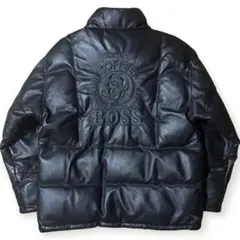 サントリー BOSS 10周年記念 エンボスロゴ 本革 ダウンジャケット 黒 M