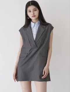 MURUA 2way カットオフミニワンピース　グレー ストライプ サイズF