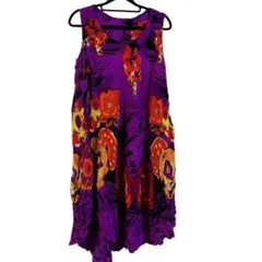 【Free】花柄 ノースリーブ ひざ丈ワンピース 紫 レディース トップス