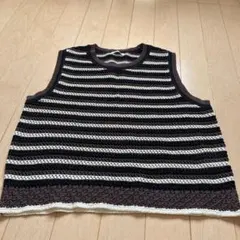 ストライプ ノースリーブニット S