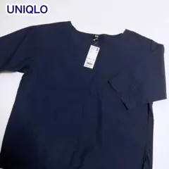 UNIQLO エクストラファインコットンTブラウス 七分袖 ネイビー L