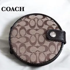 極美品✨COACH コーチ コンパクトミラー　シグネチャー柄　ブラウン ベージュ