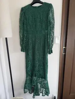 SHEIN グリーンレース　長袖ワンピース　S 36 結婚式