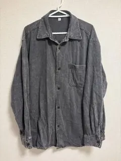 GU デニムシャツ 長袖 ブラック ウォッシュ加工　XL