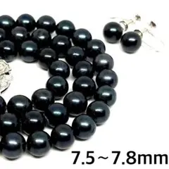 本真珠 SV ラウンドパールネックレス&イヤリング ブラック 7.5〜7.8mm 