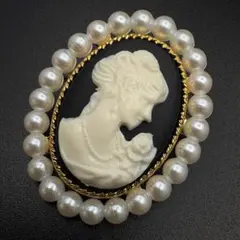 D50 ヴィンテージ カメオ風 ブローチ パール MADE IN JAPAN