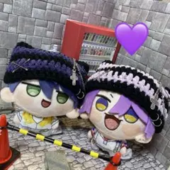 ボーダー薄紫【匿名配送】にじまるっと　猫耳ニット帽　ぬい服