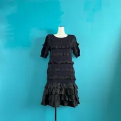 1632マークジェイコブス　ネイビーフリル　カシミアシルク　ニットワンピース　S