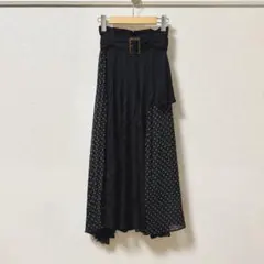 SNIDEL スナイデル プリーツディテールスカート ドット ブラック フレア