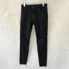 【AZUL】ダメージスキニーデニム ブラック S 美脚 ストレッチ