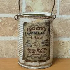 リメ缶　アンティーク風 バケツ型 持ち手付き レトロシール　ホワイトＨ10.5㌢