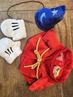 ディズニー　ぬいぐるみ用　魔法使い風衣装セット（赤・帽子・ミトン付き）