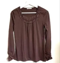 axes femme レース付き長袖カットソー ブラウン Lサイズ