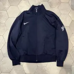 90s NIKE ナイキ トラックジャケット 白タグ 銀タグ 刺繍ロゴ Ｌ 紺