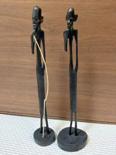 木彫り 人物像 2体セット オブジェ 置物