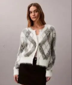 美品 Calvin Klein アーガイルセーター シャギーニット
