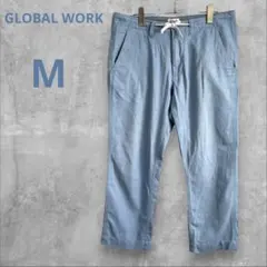 グローバルワーク パンツ クロップド ライトブルー Mサイズ リネン混