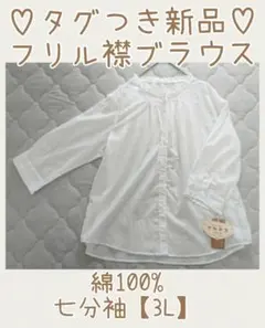 新品☆綿 フリル襟ブラウス ホワイト 白 七分袖【3L】