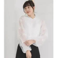 オーガンジーブラウスホワイトレース刺繍