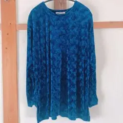 Paris Collection ベロア チュニック 幾何学柄 ブルー 【L】