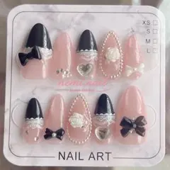 【現品】ネイルチップ フレンチガーリー 量産 リボンちゅるん マグネット レース