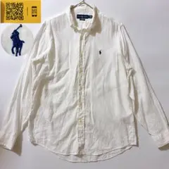 21年製✨リネン100 ポロラルフローレン 長袖 白シャツ ポニー刺繍 M