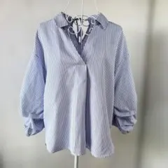 NICeCLAUP ストライプ バルーンスリーブ シャツサイズF. M177